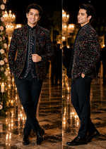 3pc Shrug Suit made of multicolour embossed velvet in the most stylish pattern