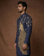 Midnight Royal Peacock Hand Embroidered Indo-Western Set By Kanhaiya Cutpiece
