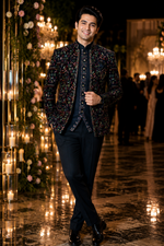 3pc Shrug Suit made of multicolour embossed velvet in the most stylish pattern