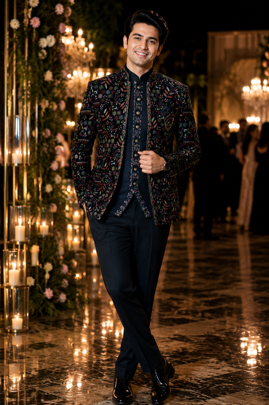 3pc Shrug Suit made of multicolour embossed velvet in the most stylish pattern