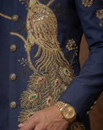 Midnight Royal Peacock Hand Embroidered Indo-Western Set By Kanhaiya Cutpiece