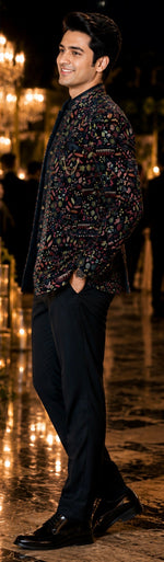 3pc Shrug Suit made of multicolour embossed velvet in the most stylish pattern
