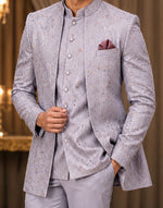 Lavender Jodhpuri 3 piece shrug Suit for men