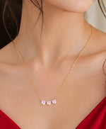 Gold chain pendant with heart ❤️ shaped 3 pink heart diamond cut gemstone 💎 suitable for all kinds of Dresses : casual as well as traditional
