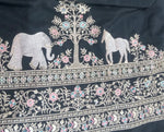 Black Kurta Armani fabric for men fully Hand Embroidered with Elephant designed in the lower Centre - Wrinkle free fabric makes wedding outfit look trendy in the most appealing way with yogue Cut thick embroidery on the Collar , placket & Sleeves too 👌🏼