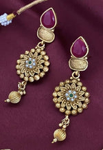 Gold plated anti tarnished imitation necklace with embossed meenakaari earrings sets by Imperial ( A quality product by Kanhaiya Cutpiece ) to make your Wedding look most appealing