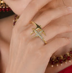 Golden ring with diamond minutely handmade with a most fine finish to wear in almost every occasion casual as well as traditional