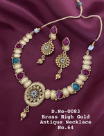 Gold plated anti tarnished imitation necklace with embossed meenakaari earrings sets by Imperial ( A quality product by Kanhaiya Cutpiece ) to make your Wedding look most appealing