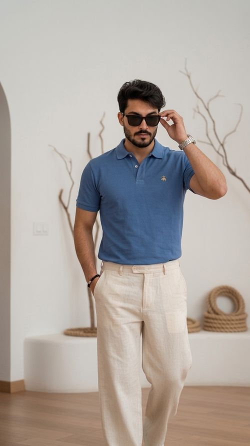 Surplus Brook Brothers Men’s Blue Polo T-shirt Shirt  | Elegant Smart Casual Summer Outfit