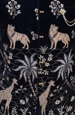 Midnight Shrug Regal Dark Blue Embroidered Jodhpuri Jacket Set By Kanhaiya Cutpiece - Luxa road Varanasi