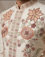 Men’s Ivory Floral Embroidered Sherwani Jacket – Elegant Wedding & Festive Indo-Western Wear By Kanhaiya Cutpiece