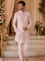 2 pc indo Western in Jodhpuri Suit style of Hi-end minutely embroidered embossed fabric with Stole Price👉🏻 (Rs 7990 ) and without Stole Price 👉🏻( Rs 6550 ) .Pure fabric georgette dyeable dupatta included in higher Priced indo i.e of ( Rs 7990 /-  )