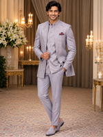 Lavender Jodhpuri 3 piece shrug Suit for men
