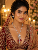 AD imperial maroon Diamond cut necklace with earrings