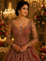 AD imperial maroon Diamond cut necklace with earrings