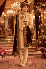 Rajwada Men Sherwani with Dupatta and matching Saafa to enlighten your wedding day in the most special way