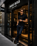 Hg Boss T-shirt with a fire 🔥 print embossed logo in a prominent appealing style . High end Matty mercerised Cotton Polo T-shirt with a classic curvilinear fit .