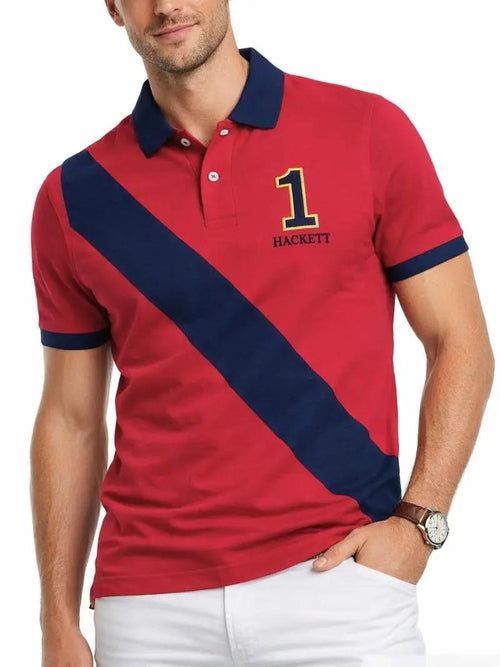 Men’s Red Polo T-Shirt with Contrast Stripe – Premium Cotton Slim Fit Casual Shirt
