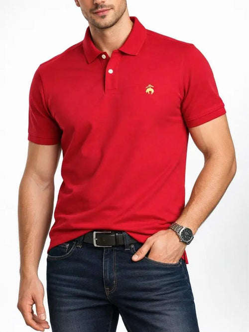 Men’s Red Polo T-Shirt – Premium Cotton Slim Fit Casual Short Sleeve Shirt